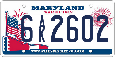 MD license plate 6AK2602