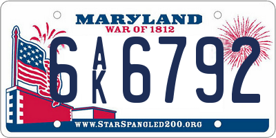 MD license plate 6AK6792