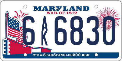 MD license plate 6AK6830
