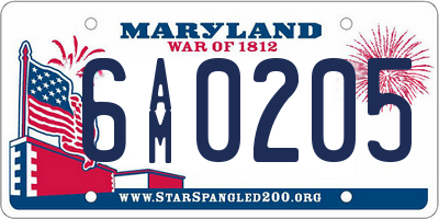 MD license plate 6AM0205