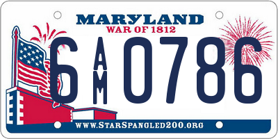 MD license plate 6AM0786