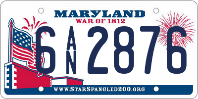 MD license plate 6AN2876