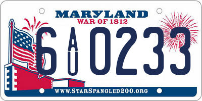 MD license plate 6AU0233