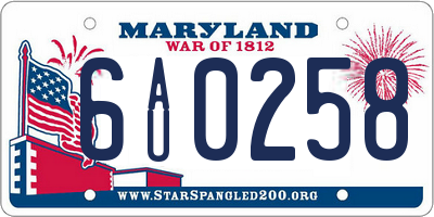 MD license plate 6AU0258