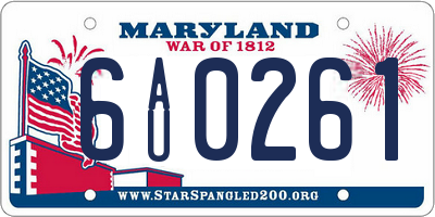 MD license plate 6AU0261