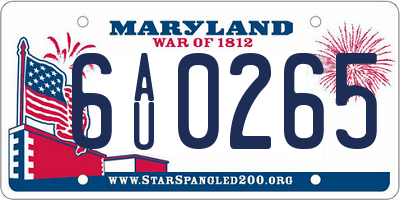 MD license plate 6AU0265