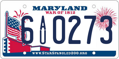 MD license plate 6AU0273