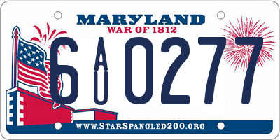 MD license plate 6AU0277