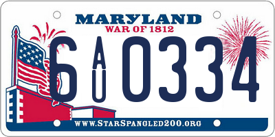 MD license plate 6AU0334