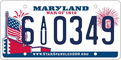 MD license plate 6AU0349