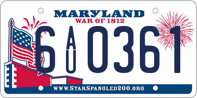 MD license plate 6AU0361