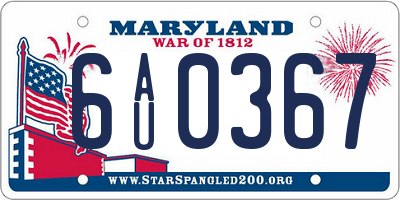 MD license plate 6AU0367