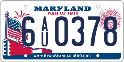 MD license plate 6AU0378