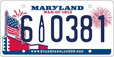 MD license plate 6AU0381