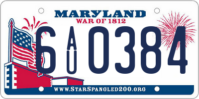 MD license plate 6AU0384