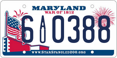 MD license plate 6AU0388