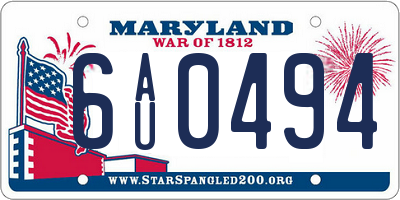 MD license plate 6AU0494
