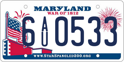 MD license plate 6AU0533