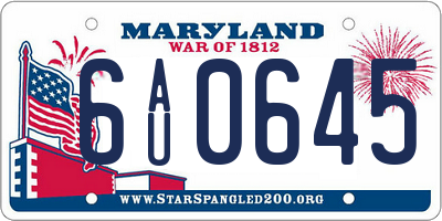 MD license plate 6AU0645