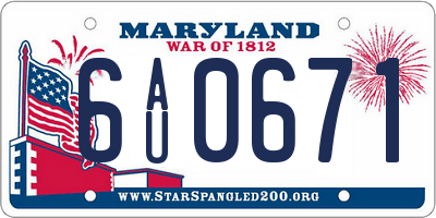 MD license plate 6AU0671