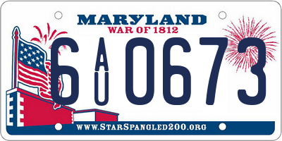 MD license plate 6AU0673