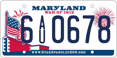 MD license plate 6AU0678