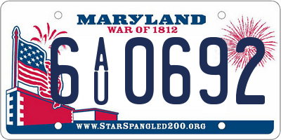 MD license plate 6AU0692