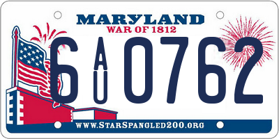 MD license plate 6AU0762