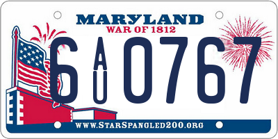 MD license plate 6AU0767