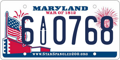 MD license plate 6AU0768