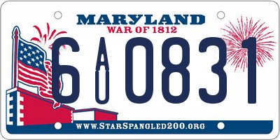 MD license plate 6AU0831