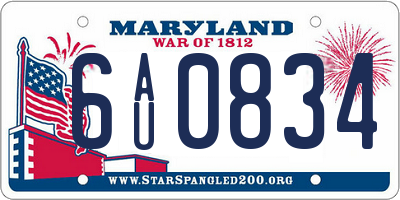 MD license plate 6AU0834
