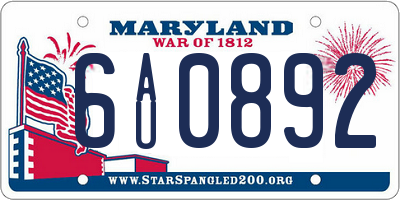 MD license plate 6AU0892