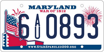 MD license plate 6AU0893