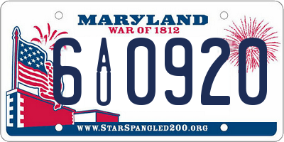 MD license plate 6AU0920