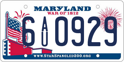 MD license plate 6AU0929