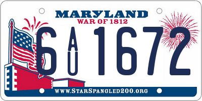 MD license plate 6AU1672