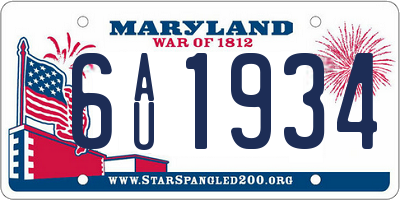 MD license plate 6AU1934