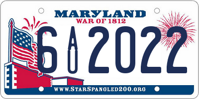 MD license plate 6AU2022