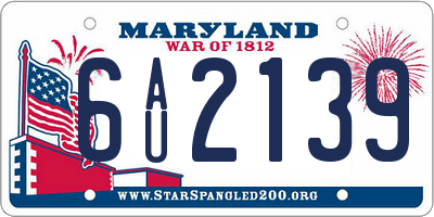 MD license plate 6AU2139