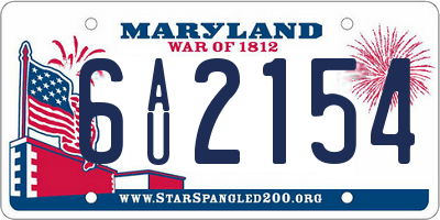 MD license plate 6AU2154