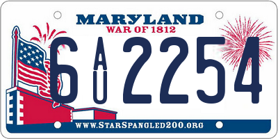 MD license plate 6AU2254