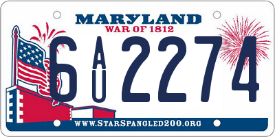 MD license plate 6AU2274
