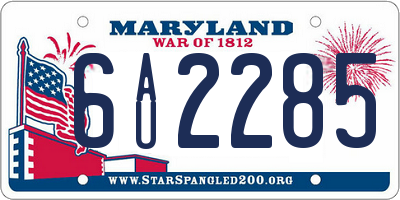MD license plate 6AU2285