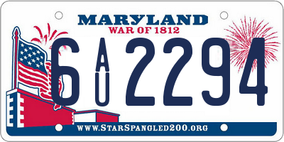 MD license plate 6AU2294