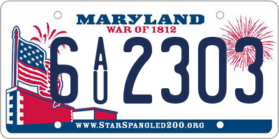 MD license plate 6AU2303