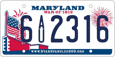 MD license plate 6AU2316