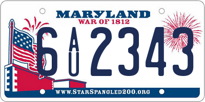 MD license plate 6AU2343