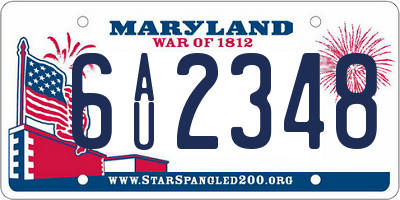 MD license plate 6AU2348