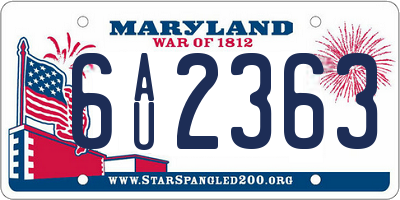 MD license plate 6AU2363